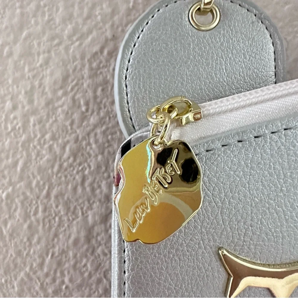 Luv Betsey Silver White Mini Metallic Structured Bear Crossbody Bag